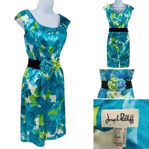 Joseph Ribkoff Silky Watercolor Sheath with Matching Flower Belt